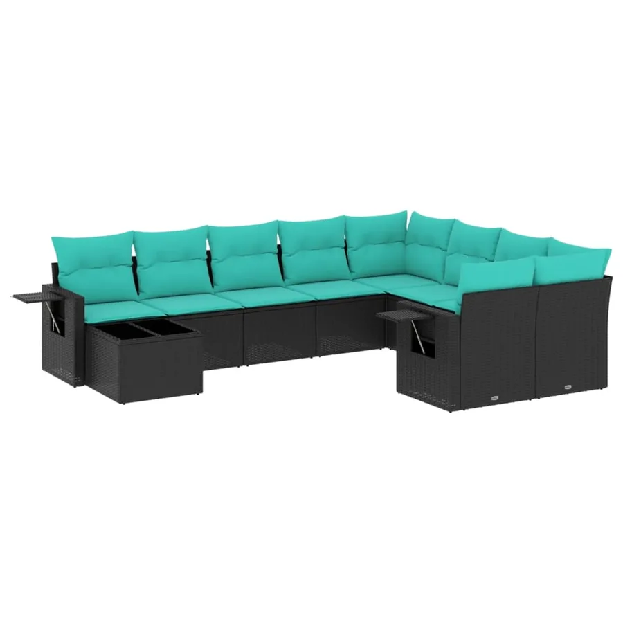 Ensemble de canapé de jardin 10 pcs avec coussins noir résine tressée - 2