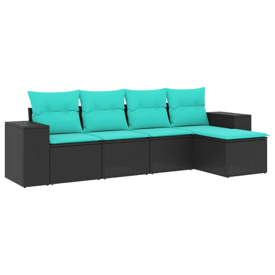 Salon de jardin 5 pcs avec coussins noir résine tressée - 2