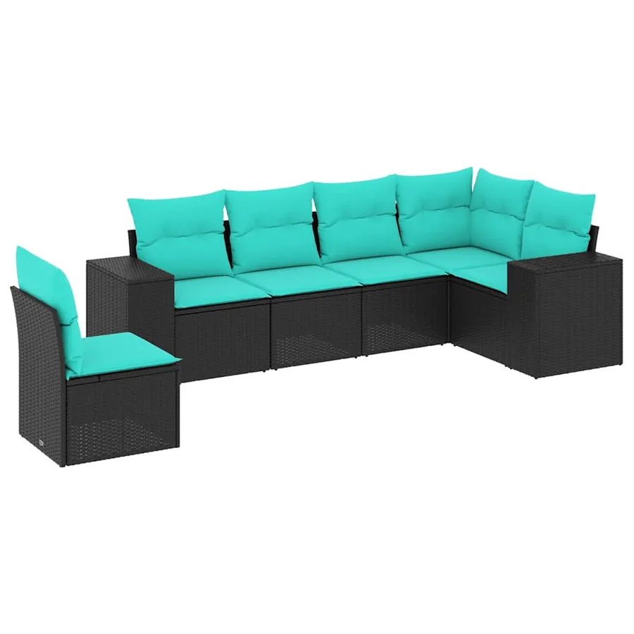 Salon de jardin 6 pcs avec coussins noir résine tressée - 2