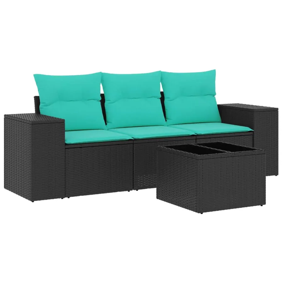 Ensemble de canapé de jardin 4 pcs avec coussins noir résine tressée - 2