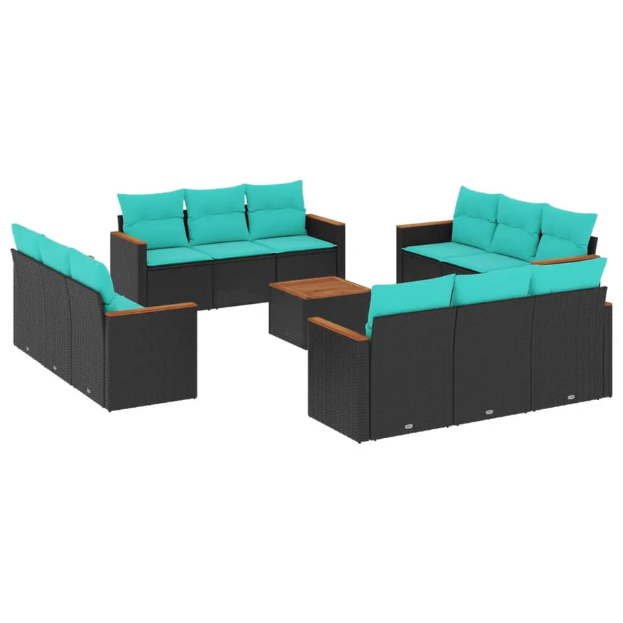Ensemble de canapé de jardin 13 pcs avec coussins noir résine tressée - 2