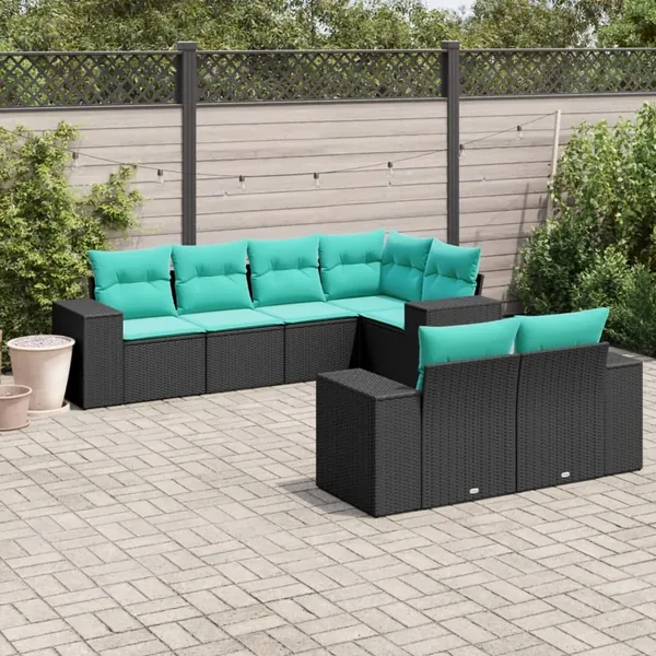 Salon de jardin 7 pcs avec coussins noir résine tressée 62 x 62 x 69 cm - 67,2 kg