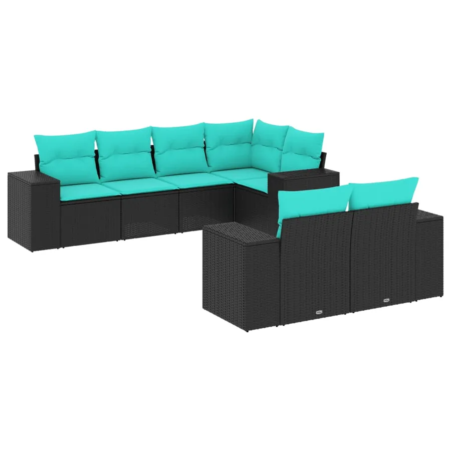 Salon de jardin 7 pcs avec coussins noir résine tressée 62 x 62 x 69 cm - 67,2 kg - 2