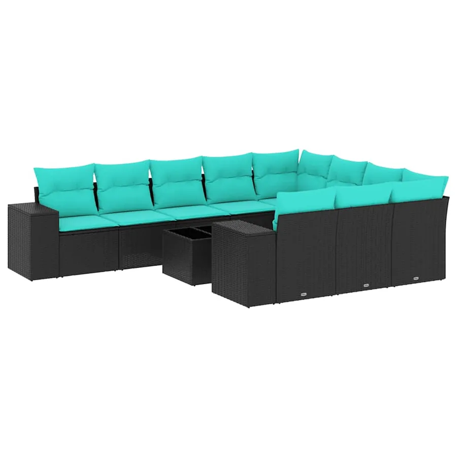 Ensemble de canapé de jardin 11 pcs avec coussins noir résine tressée - 2