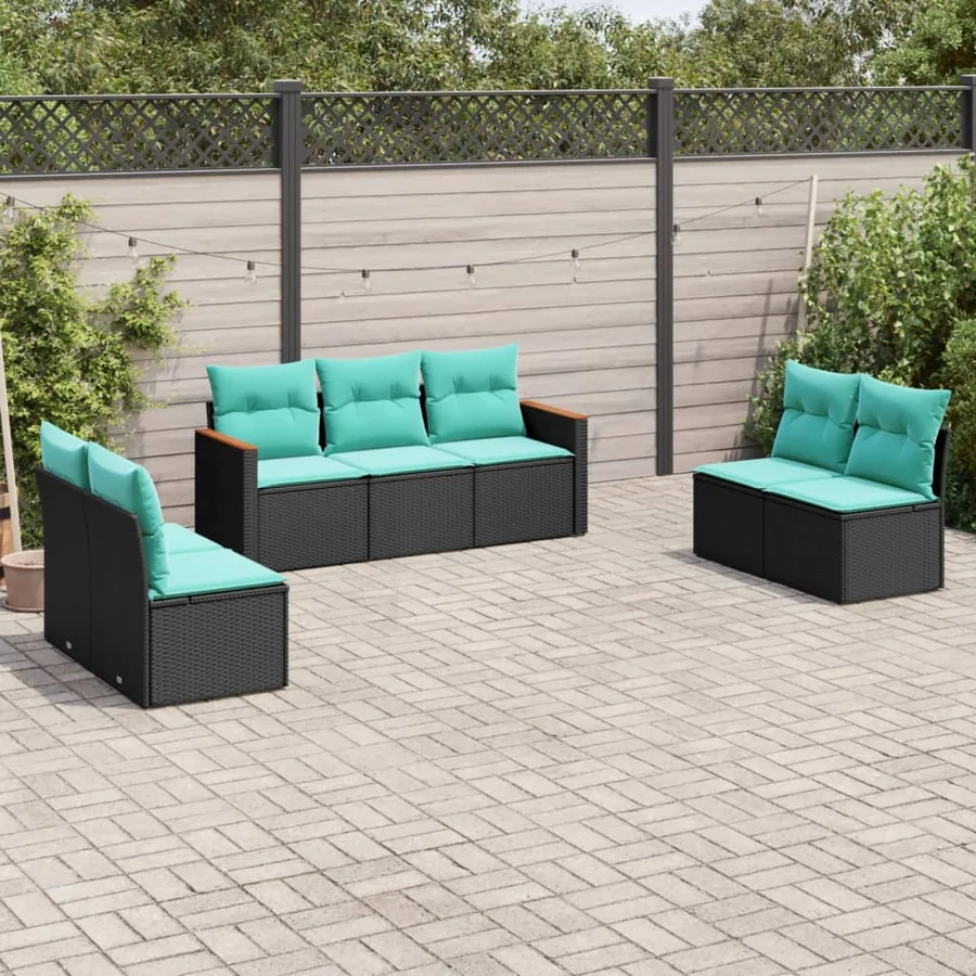 Salon de jardin 7 pcs avec coussins noir résine tressée 55 x 62 x 69 cm - 53,8 kg
