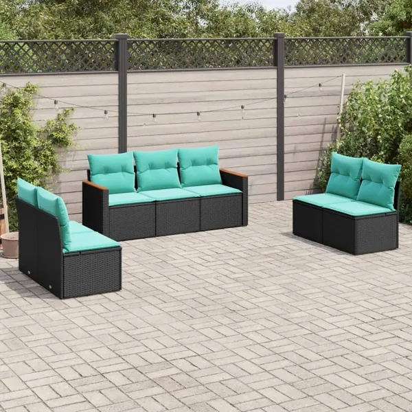 Salon de jardin 7 pcs avec coussins noir résine tressée 55 x 62 x 69 cm - 53,8 kg