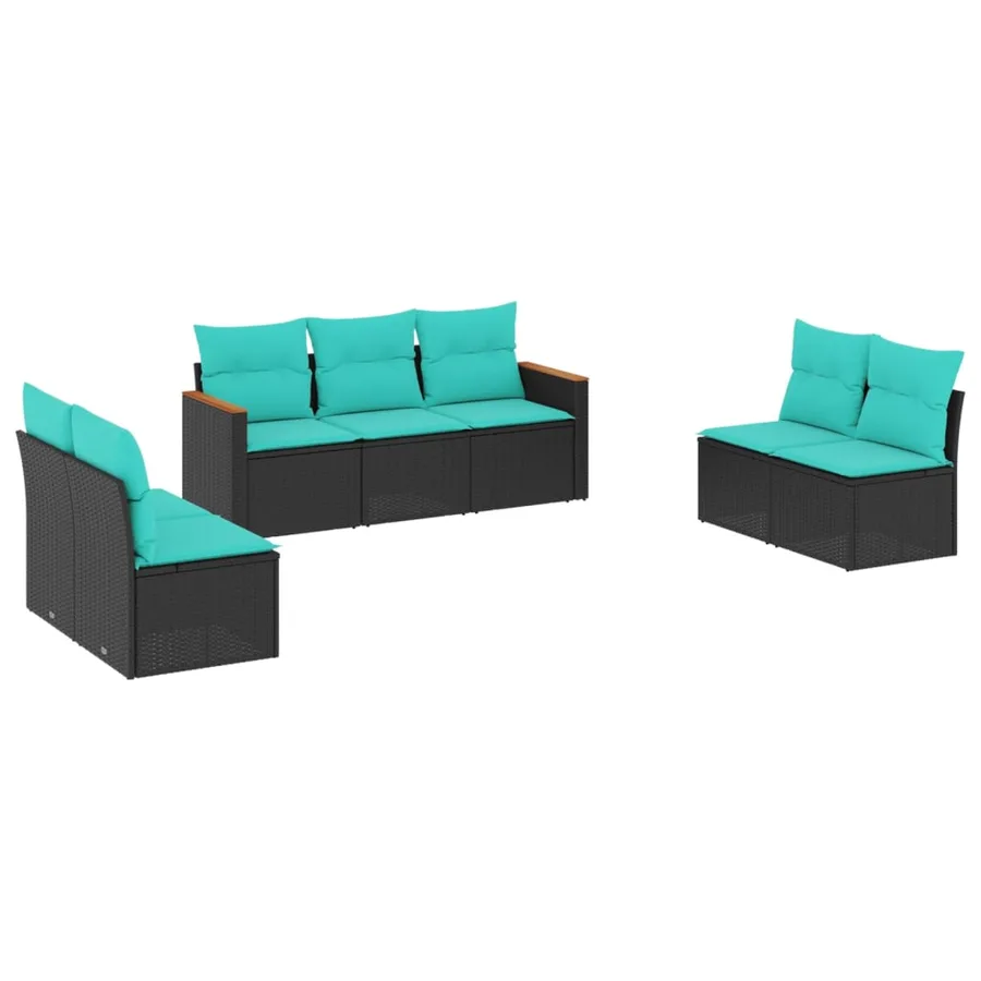 Salon de jardin 7 pcs avec coussins noir résine tressée 55 x 62 x 69 cm - 53,8 kg - 2