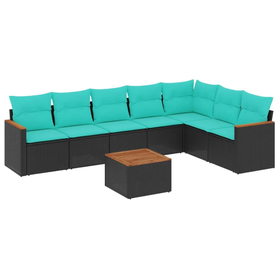 Ensemble de canapé de jardin 8 pcs avec coussins noir résine tressée - 2