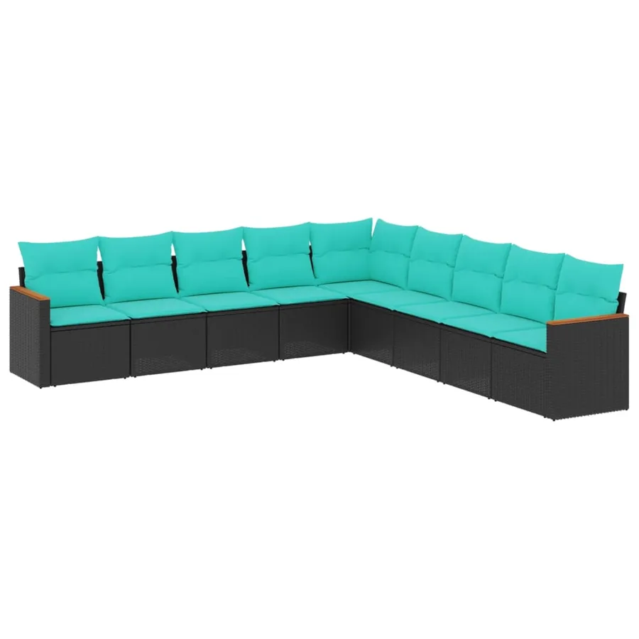 Salon de jardin 9 pcs avec coussins noir résine tressée - 2