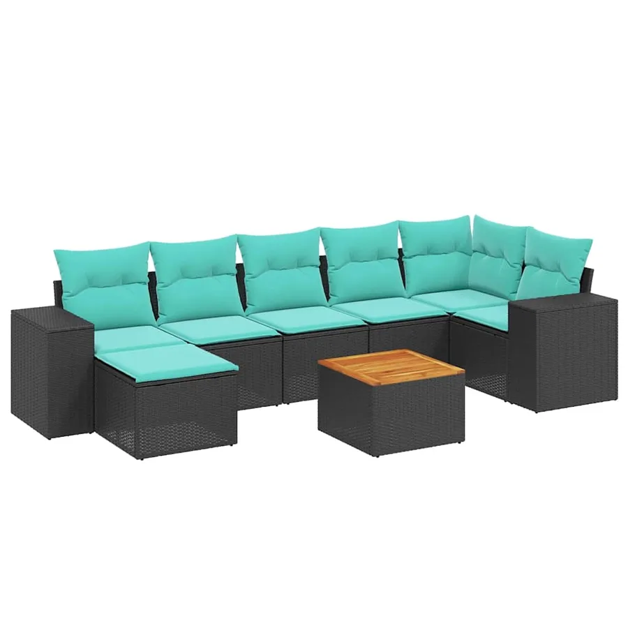 Ensemble de canapé de jardin 8 pcs avec coussins noir résine tressée - 2