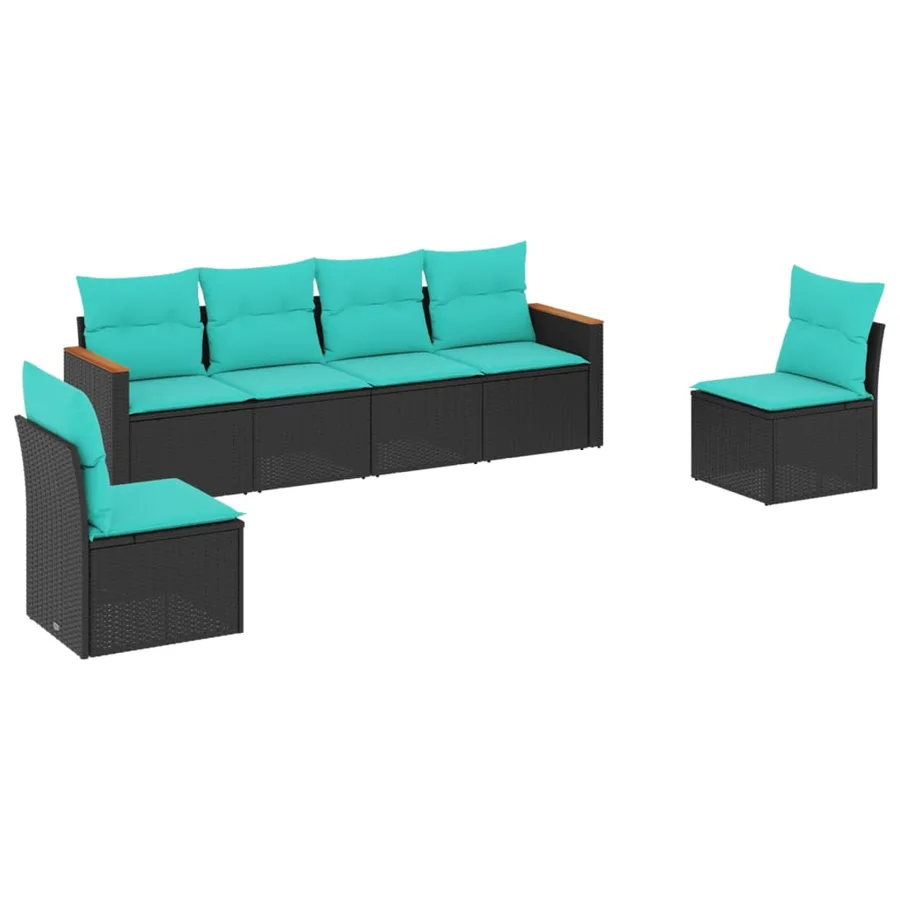 Salon de jardin 6 pcs avec coussins noir résine tressée - 2
