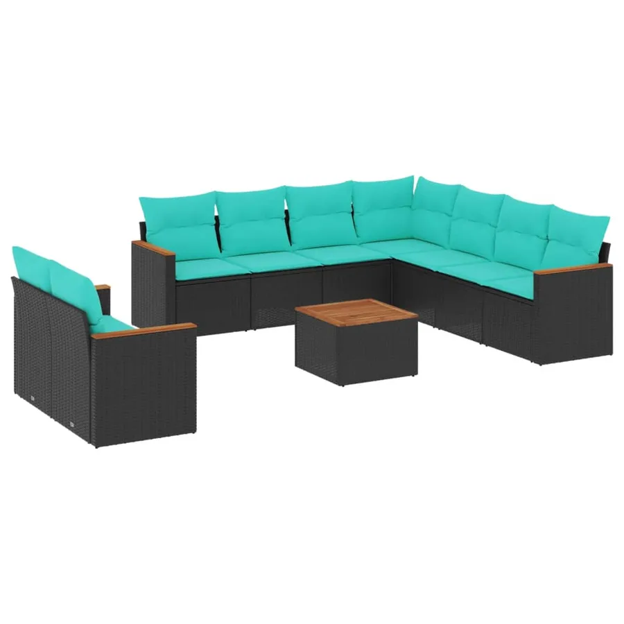 Ensemble de canapé de jardin 10 pcs avec coussins noir résine tressée - 2