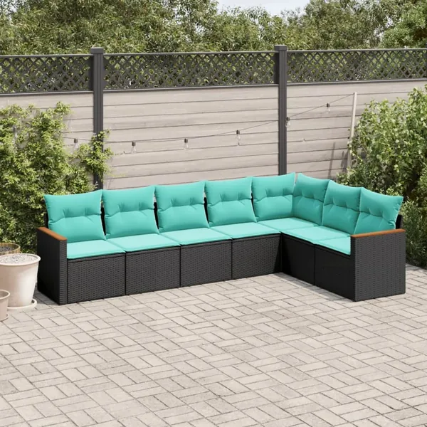 Salon de jardin 7 pcs avec coussins noir résine tressée 62 x 62 x 69 cm - 55,6 kg