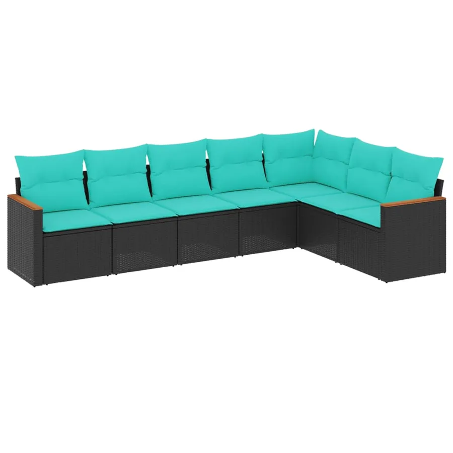 Salon de jardin 7 pcs avec coussins noir résine tressée 62 x 62 x 69 cm - 55,6 kg - 2