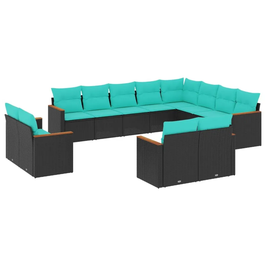 Salon de jardin avec coussins 12 pcs noir résine tressée - 2