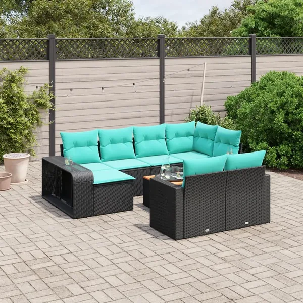 Ensemble de canapé de jardin 11 pcs avec coussins noir résine tressée