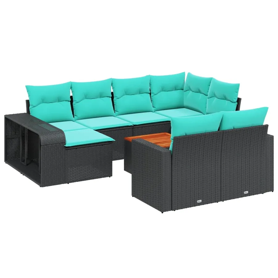 Ensemble de canapé de jardin 11 pcs avec coussins noir résine tressée - 2