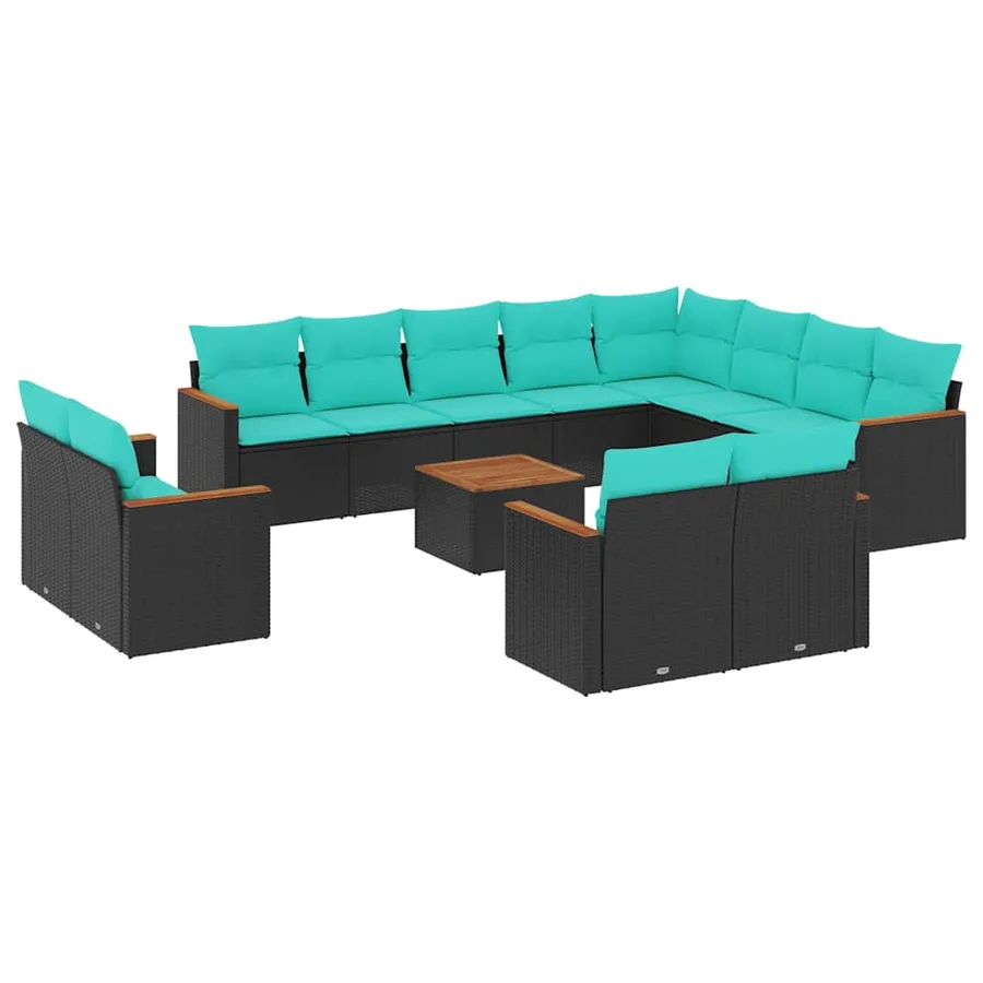 Ensemble de canapé de jardin 13 pcs avec coussins noir résine tressée - 2
