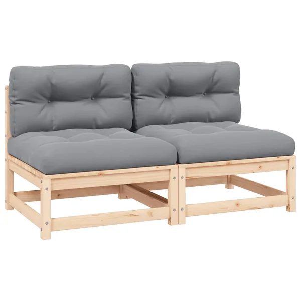 Canapés centraux de jardin coussins gris2pcs Bois de pin massif