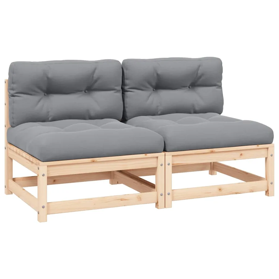 Canapés centraux de jardin coussins gris2pcs Bois de pin massif