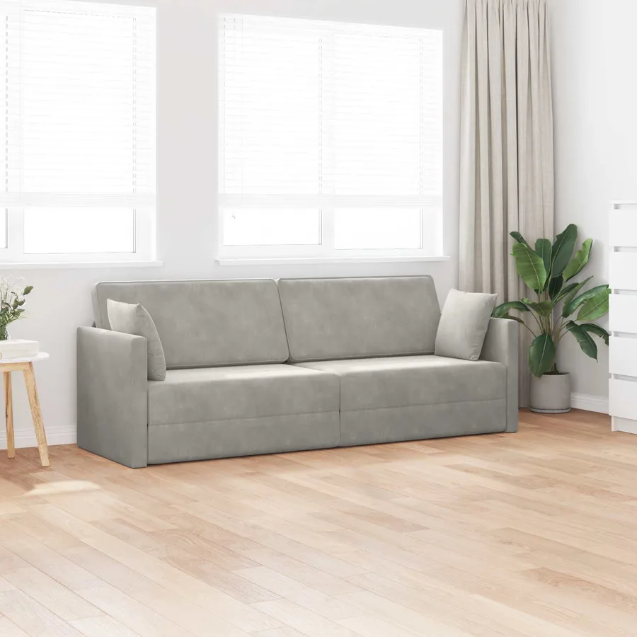 Canapé-lit au sol Gris clair 213 x 70 x 77 cm Velours - 3