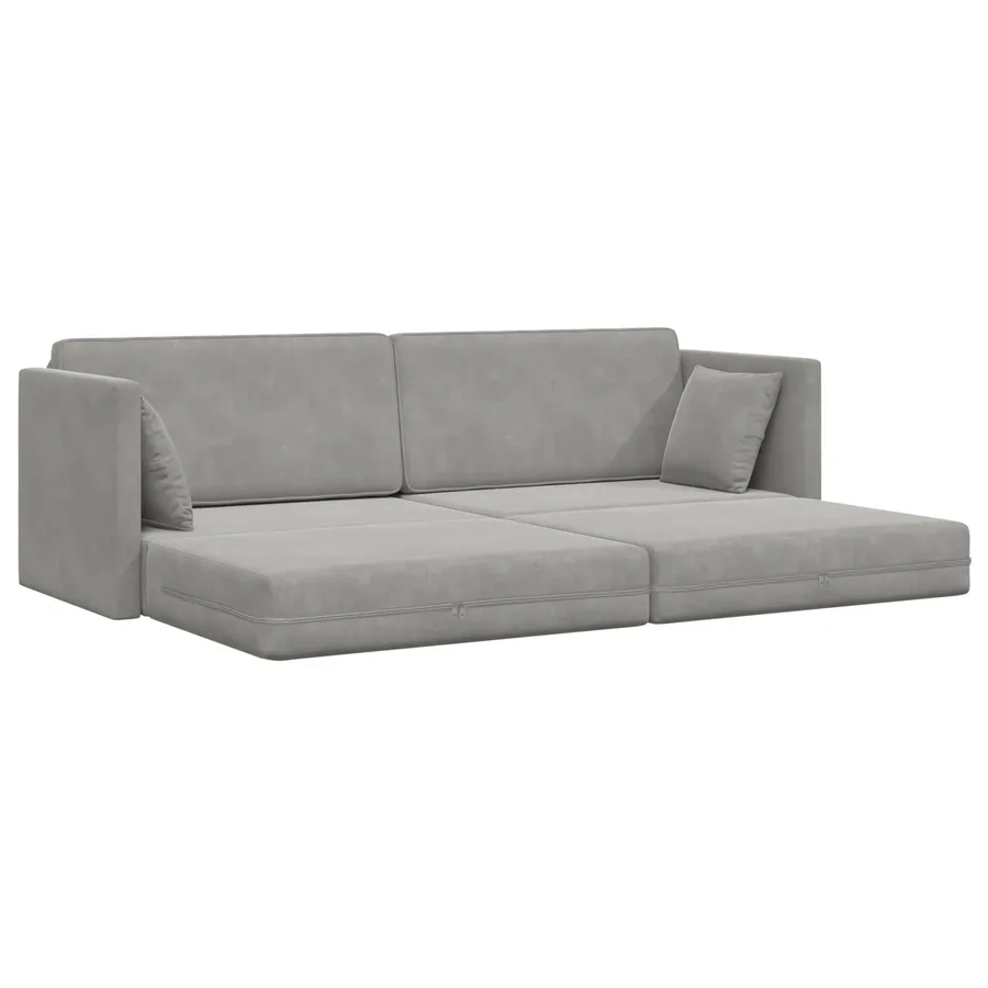 Canapé-lit au sol Gris clair 213 x 70 x 77 cm Velours - 4