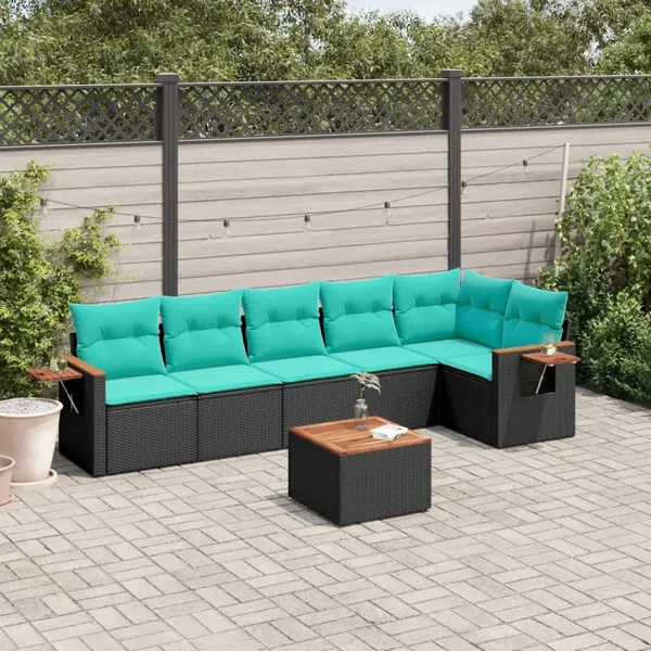 Salon de jardin 7 pcs avec coussins noir résine tressée 62 x 62 x 69 cm - 57,2 kg