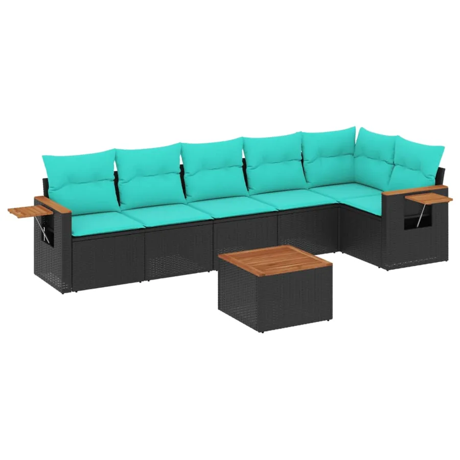 Salon de jardin 7 pcs avec coussins noir résine tressée 62 x 62 x 69 cm - 57,2 kg - 2