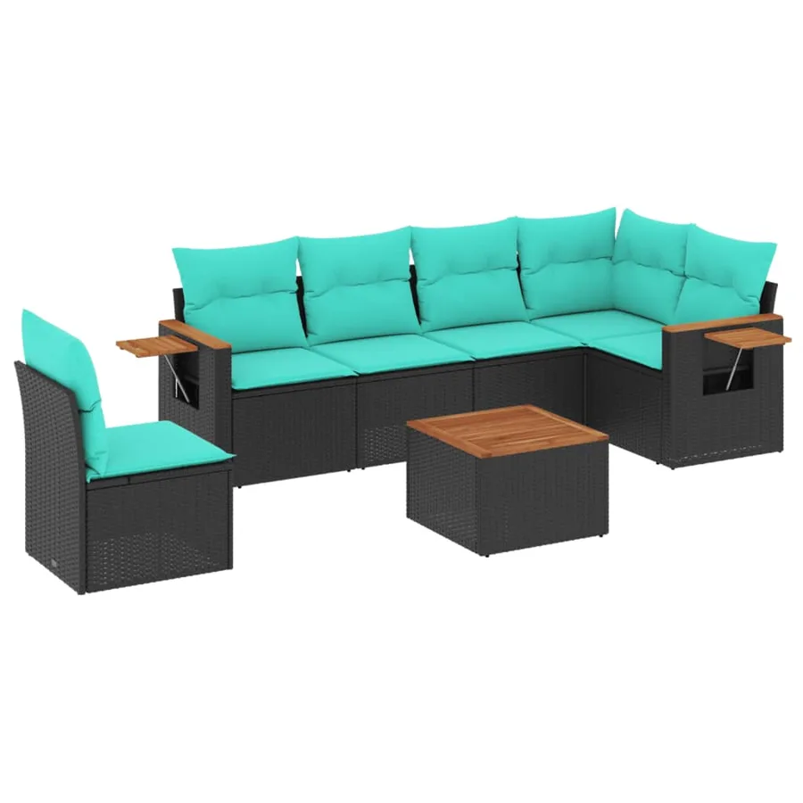 Salon de jardin 7 pcs avec coussins noir résine tressée 62 x 62 x 69 cm - 57,2 kg - 2