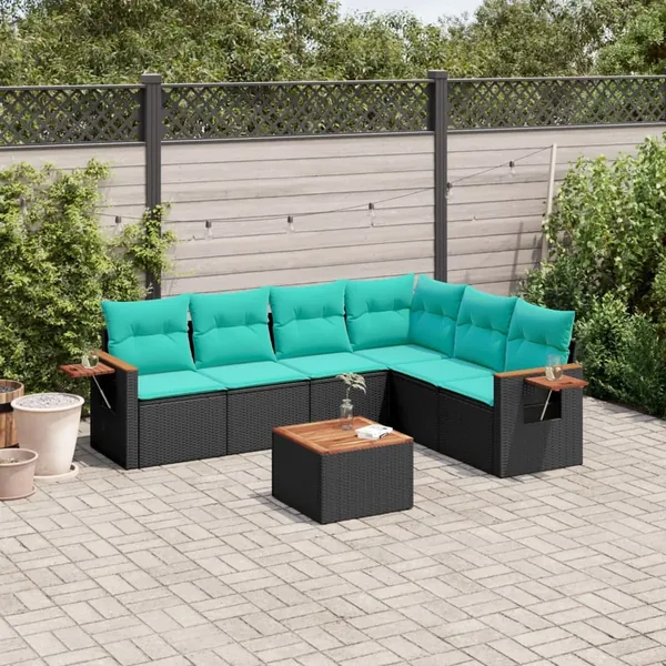 Salon de jardin 7 pcs avec coussins noir résine tressée 62 x 62 x 69 cm - 57,2 kg