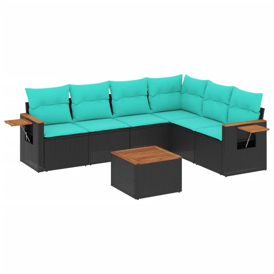 Salon de jardin 7 pcs avec coussins noir résine tressée 62 x 62 x 69 cm - 57,2 kg - 2