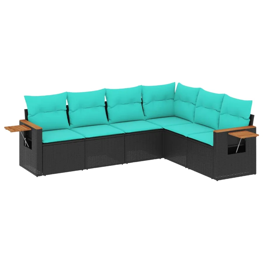 Salon de jardin 6 pcs avec coussins noir résine tressée - 2