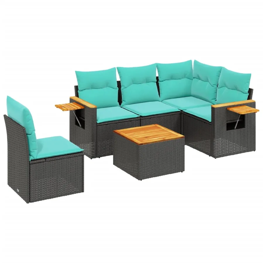 Salon de jardin 6 pcs avec coussins noir résine tressée - 2