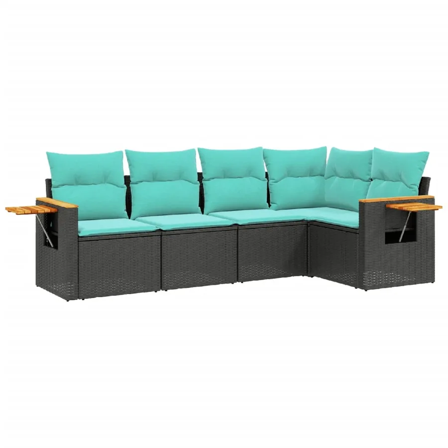 Salon de jardin 5 pcs avec coussins noir résine tressée - 2
