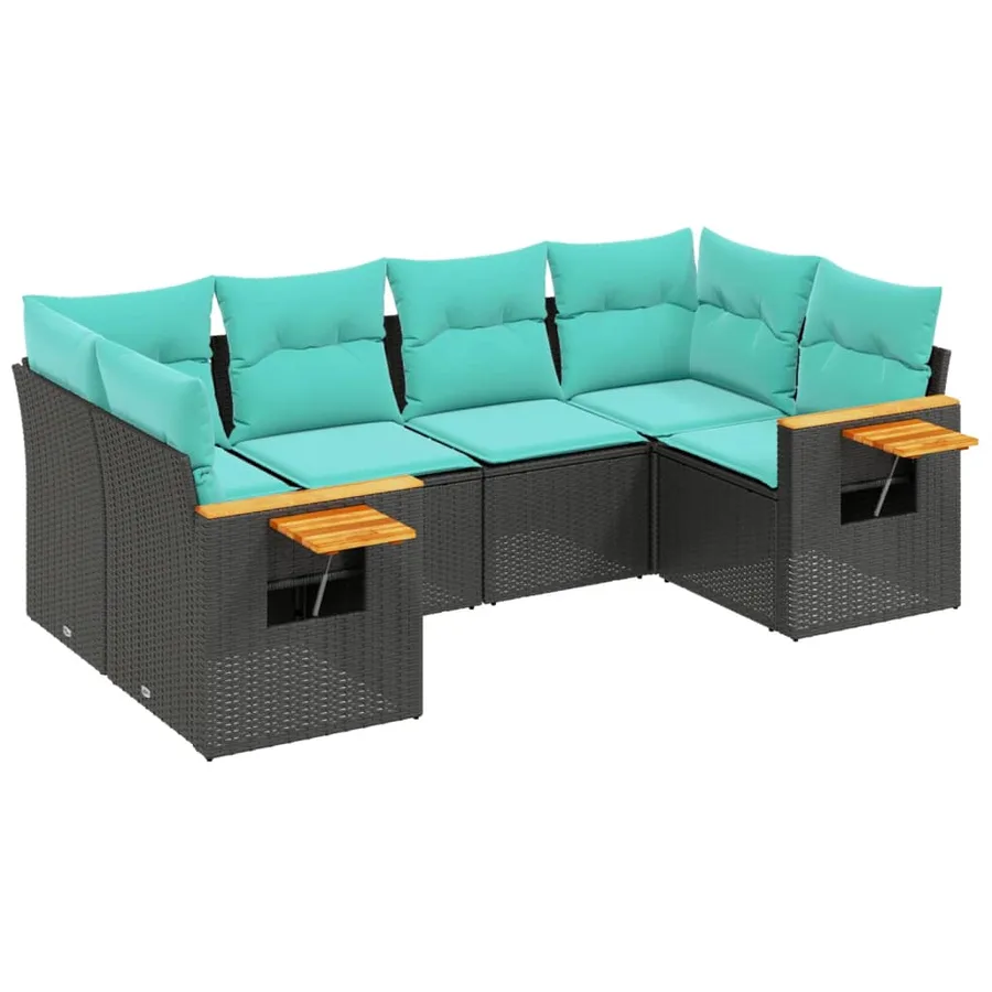 Salon de jardin 6 pcs avec coussins noir résine tressée - 2