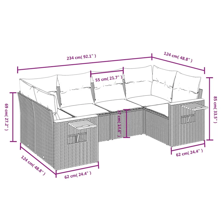 Salon de jardin 6 pcs avec coussins noir résine tressée - 8