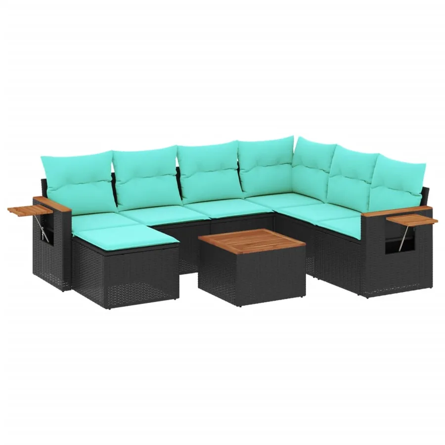 Salon de jardin 8 pcs avec coussins noir résine tressée - 2