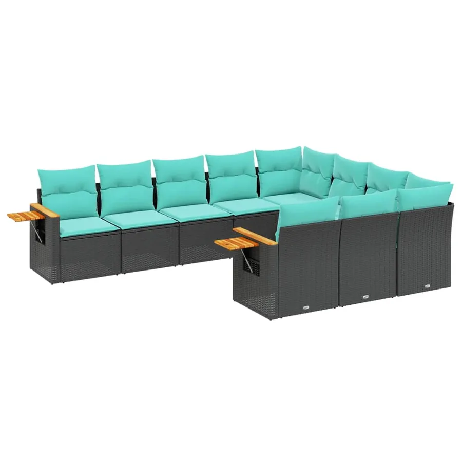 Salon de jardin 10 pcs avec coussins noir résine tressée - 2