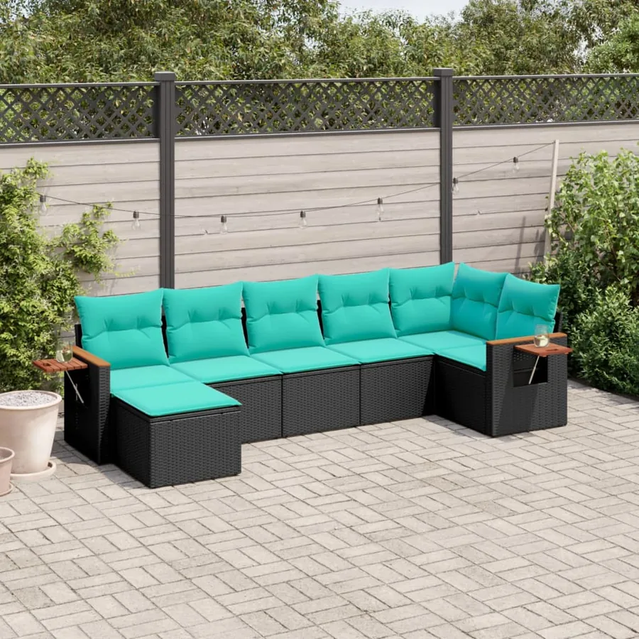 Salon de jardin 7 pcs avec coussins noir résine tressée 62 x 62 x 69 cm - 56,4 kg