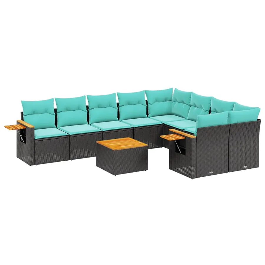 Salon de jardin 10 pcs avec coussins noir résine tressée - 2