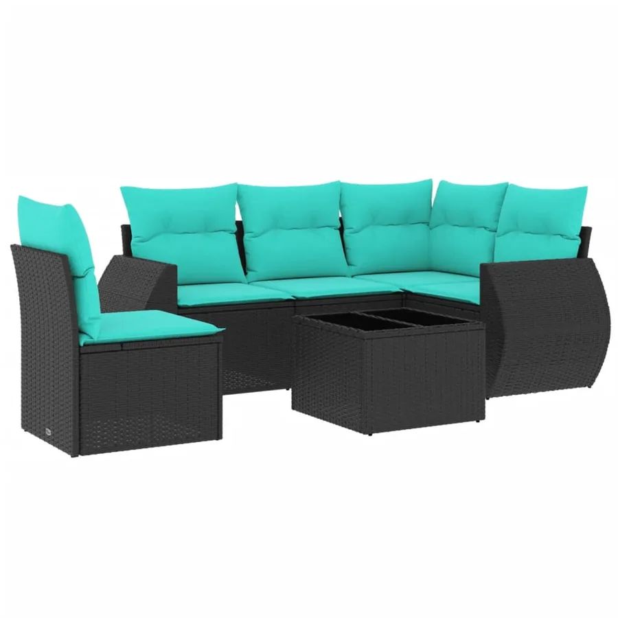 Ensemble de canapé de jardin 6 pcs avec coussins noir résine tressée - 2