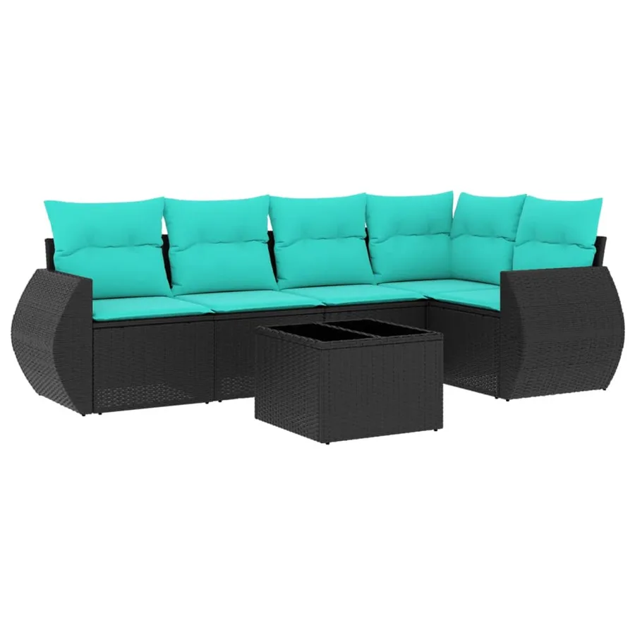 Ensemble de canapé de jardin 6 pcs avec coussins noir résine tressée - 2