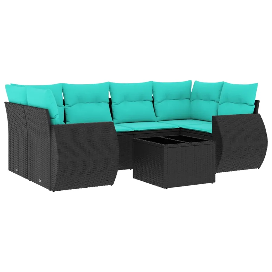 Ensemble de canapé de jardin 7 pcs avec coussins noir résine tressée - 2