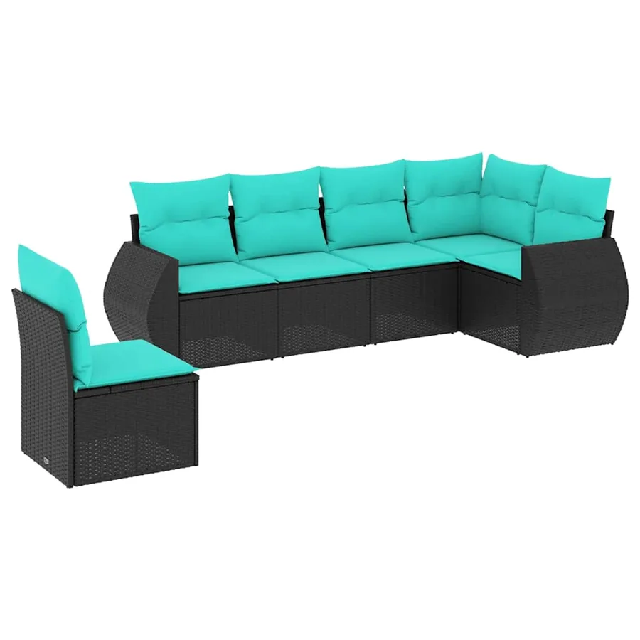 Salon de jardin 6 pcs avec coussins noir résine tressée - 2