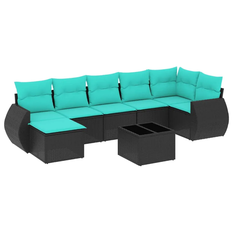 Ensemble de canapé de jardin 8 pcs avec coussins noir résine tressée - 2