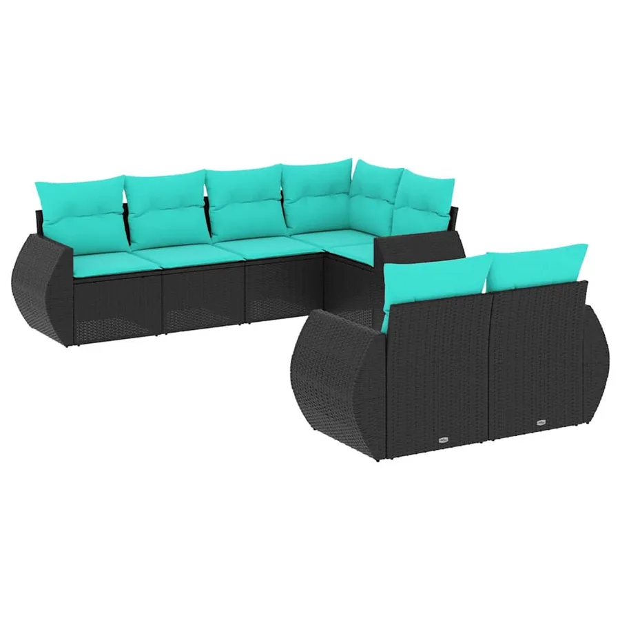 Salon de jardin 7 pcs avec coussins noir résine tressée 62 x 62 x 69 cm - 61,6 kg - 2