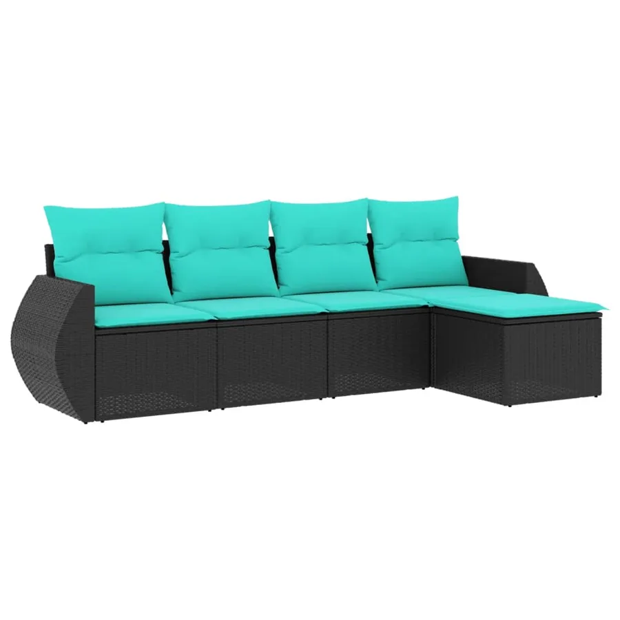 Salon de jardin 5 pcs avec coussins noir résine tressée - 2