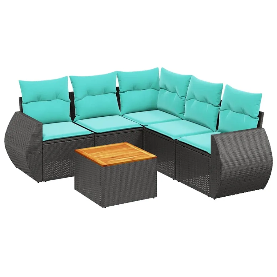 Ensemble de canapé de jardin 6 pcs avec coussins noir résine tressée - 2