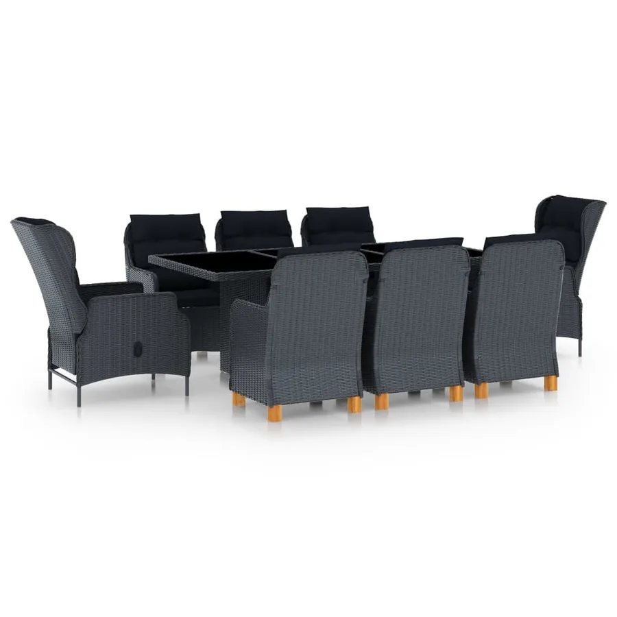 Ensemble à manger 9 pcs avec coussins résine tressée gris foncé
