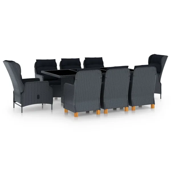 Ensemble à manger 9 pcs avec coussins résine tressée gris foncé